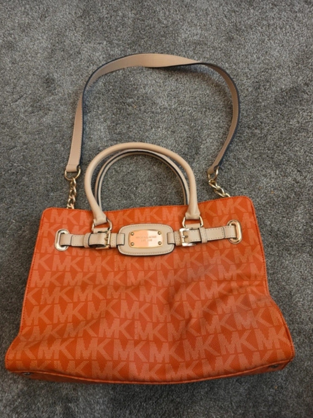 Michael Kors Orange MK Logo Satchel with Cream Trim